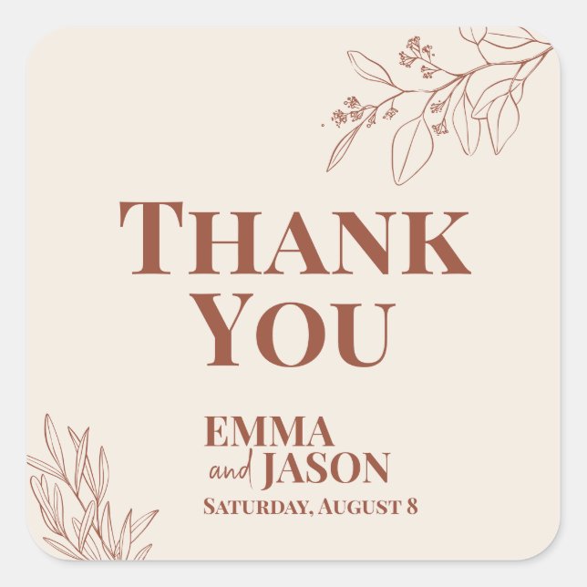 Boho Floral Wedding Square Sticker (Vorderseite)