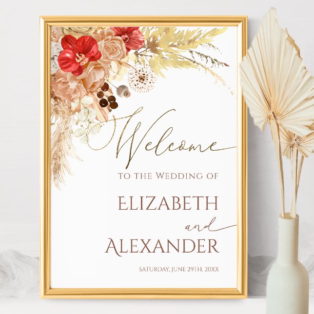 Boho Floral Wedding Welcome Sign Gilded Terracota Poster (Von Creator hochgeladen)