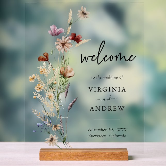 Boho Floral Welcome Wedding Acrylschild (Boho Floral Welcome Wedding Acrylic Sign by Painted Paperie
)
