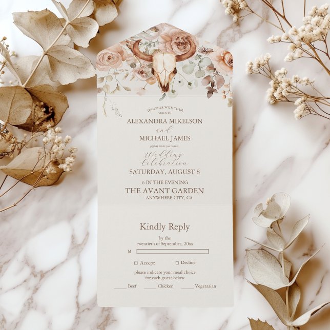 Boho Floral Western Wedding All In One Einladung (Von Creator hochgeladen)