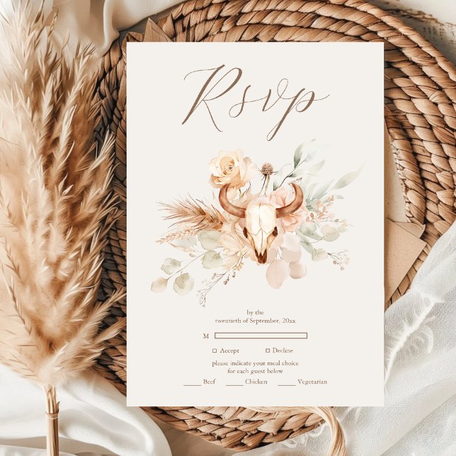 Boho Floral Western Wedding RSVP Karte (Von Creator hochgeladen)