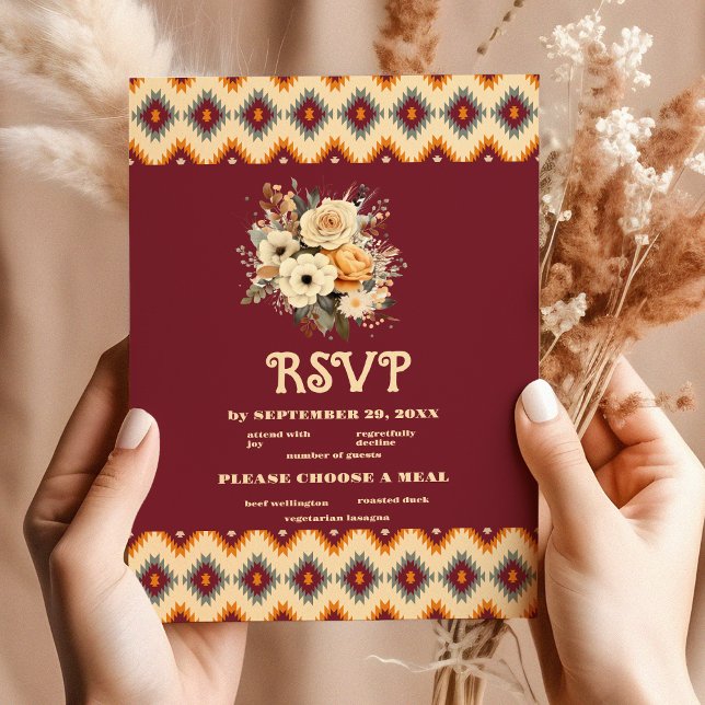 Boho Floral Western Wedding RSVP Karte (Von Creator hochgeladen)