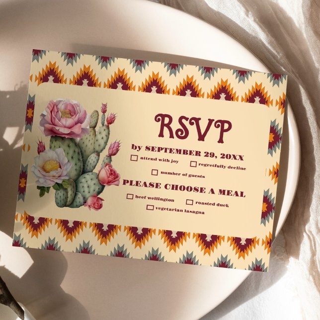 Boho Floral Western Wedding RSVP Karte (Von Creator hochgeladen)