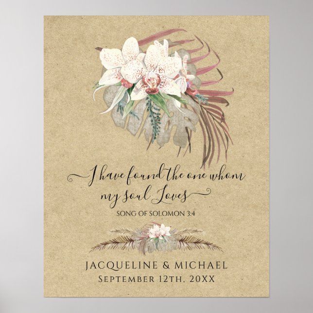 Boho Floral White Orchid Pampas Grass Wedding Poster (Vorne)