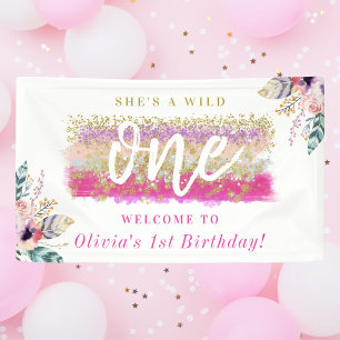 Boho Floral Wild One Girls erste Geburtstagsparty Banner
