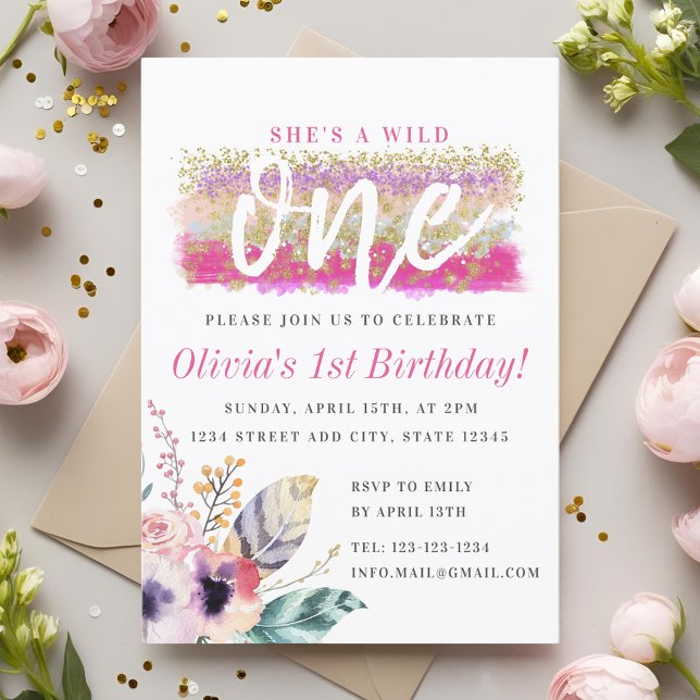 Boho Floral Wild One Girl's First Birthday Einladung (Von Creator hochgeladen)
