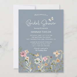 Boho Floral Wildblume Dusty Blue Brautparty Einladung