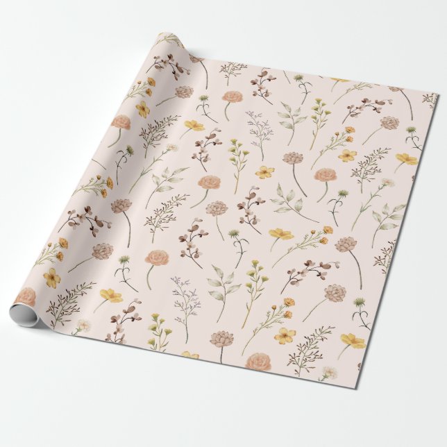 Boho Floral Wildblume Geschenkpapier (Ungerollt)