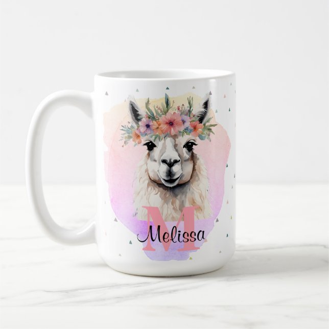 Boho Floral Wildblume Llama Hübsch Pink Animal Kaffeetasse (Links)