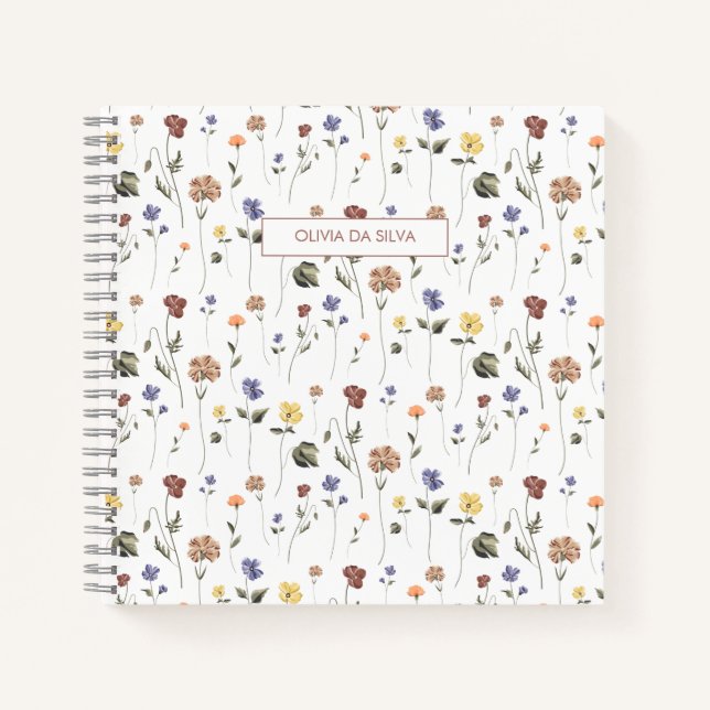 Boho Floral Wildblume | PERSONALISIERT Notizbuch (Vorderseite)