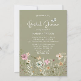 Boho Floral Wildblume Sage Green Brautparty Einladung