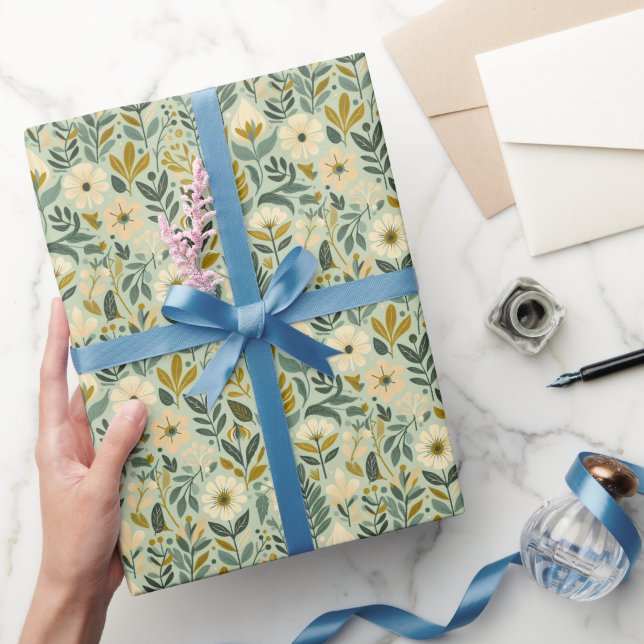 Boho Floral Wildblumen Blume Blue Geschenkpapier (Schenken)