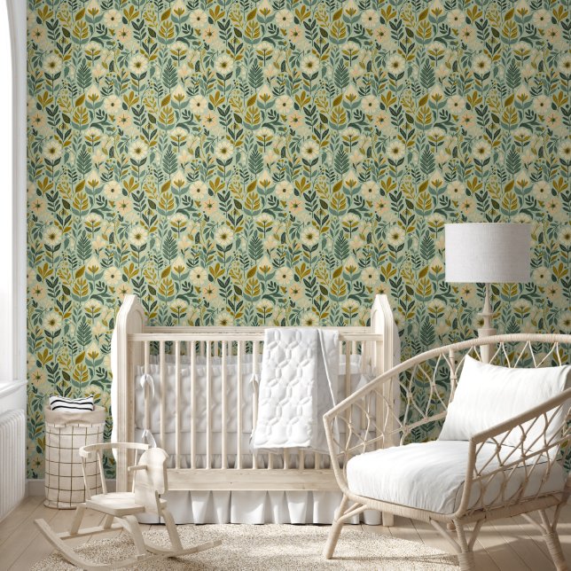 Boho Floral Wildblumen Blume Blue Tapete (Kinder)