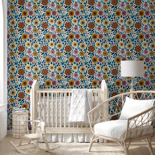 Boho Floral Wildblumen Blume Kinderzimmer Tapete (Kinder)
