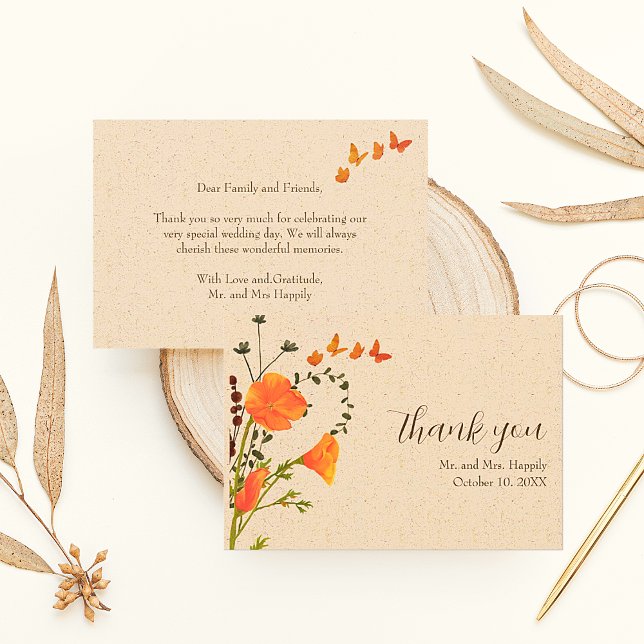 Boho Floral Wildblumen Hochzeit Dankeschön Karten (Boho Floral Wedding Thank You Cards. Easy to personalize.)