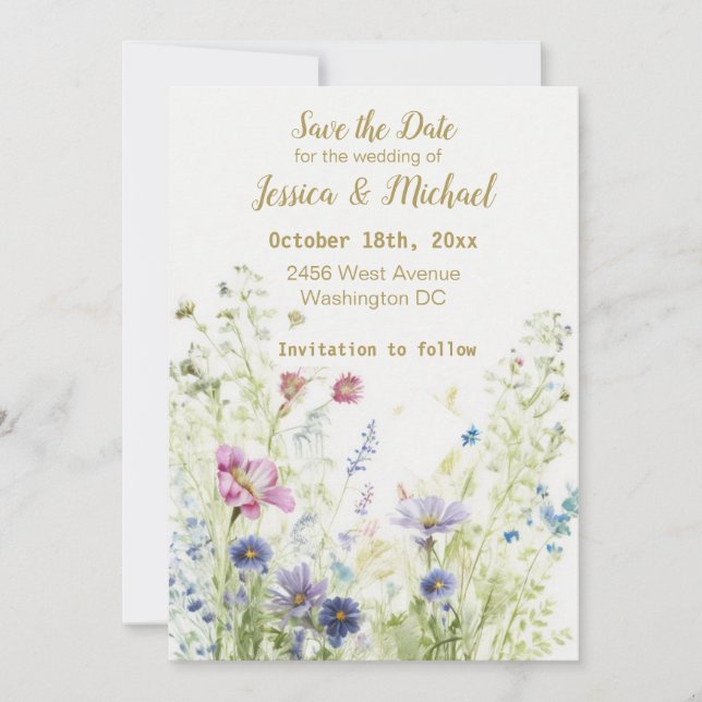 Boho Floral Wildblumen Save the Date Karte (Vorderseite)