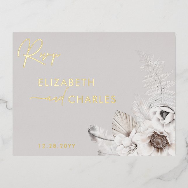Boho Floral Winter Rustikale botanische UAWG Folie Einladungspostkarte (Vorderseite)