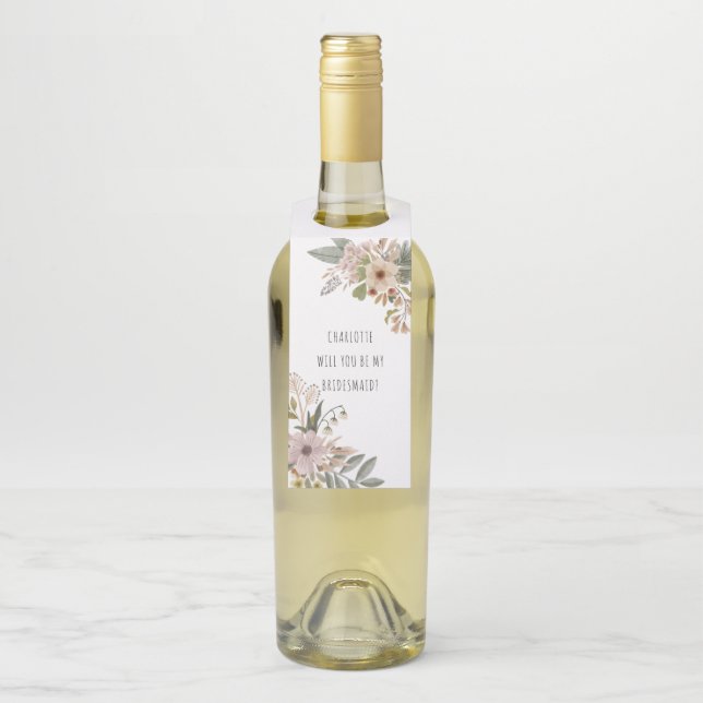 Boho Floral wirst du meine Bridesmaid sein Flaschenanhänger (Auf Flasche)