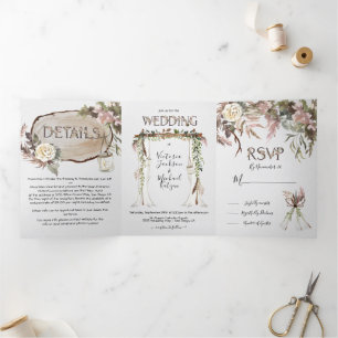 Boho Floral Woodland Wedding Tri-Fold Einladung
