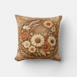 Boho Floral Woven Circle Customizable Throw Pillow Kissen
