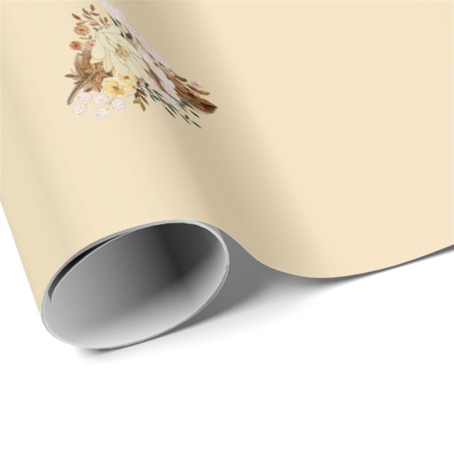 Boho Floral Wrapping Paper Beige Geschenkpapier (Rolleneckpunkt)