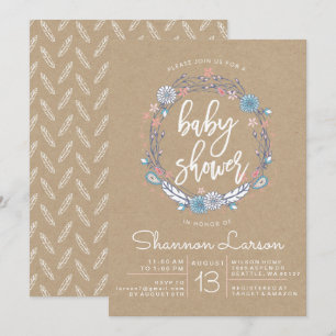 Boho Floral Wreath Baby Shower Einladung
