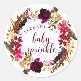 Boho Floral Wreath | Baby Sprinkle Runder Aufkleber