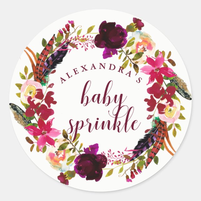 Boho Floral Wreath | Baby Sprinkle Runder Aufkleber (Vorderseite)