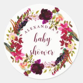 Boho Floral Wreath | Babydusche Runder Aufkleber