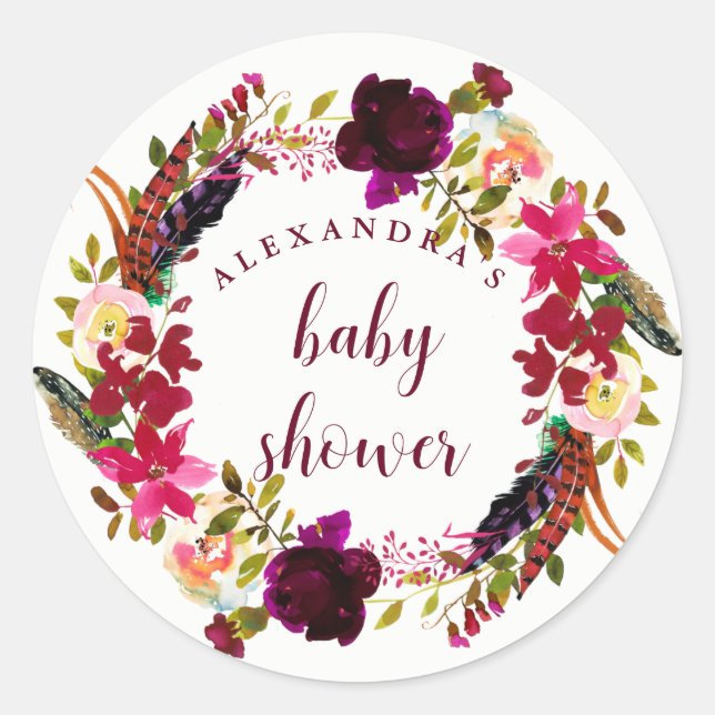 Boho Floral Wreath | Babydusche Runder Aufkleber (Vorderseite)