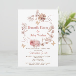 Boho Floral Wreath Butterfly Kisses Baby Shower Einladung