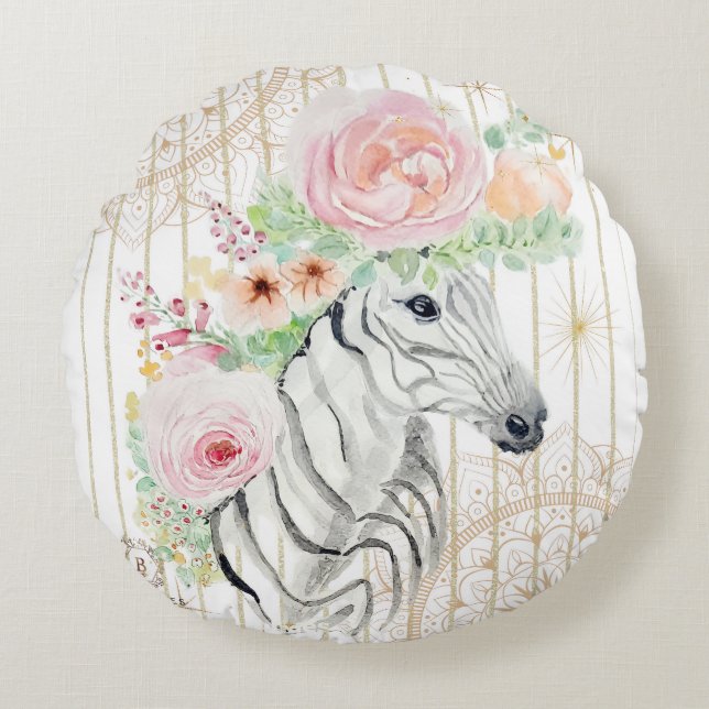 Boho Floral Zebra Coussin - Poster de animal aquar (Devant)