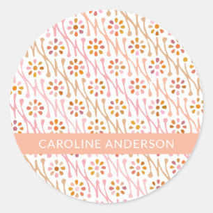 Boho Floral Zeichn Blush and Taupe Personalisiert Runder Aufkleber
