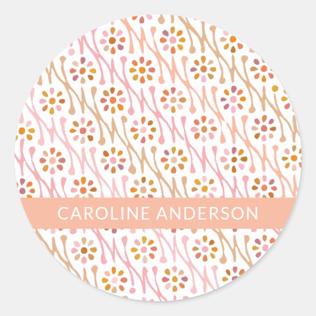Boho Floral Zeichn Blush and Taupe Personalisiert Runder Aufkleber (Vorderseite)