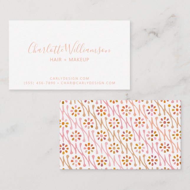 Boho Floral Zeichn Blush and Taupe Personalisiert Visitenkarte (Vorne/Hinten)