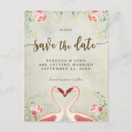 Boho florale Flamingo Hochzeit speichern Sie das D Ankündigungspostkarte