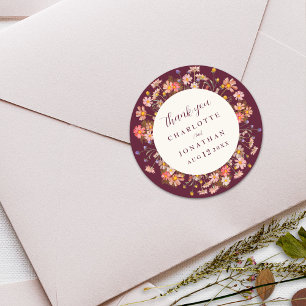 Boho Florale Herbst Burgunder Hochzeit Danke Runder Aufkleber