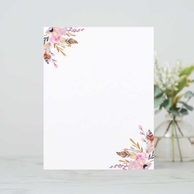 Boho florales plumes blanc rose page (Debout devant)