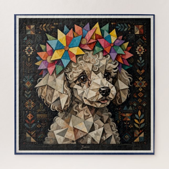 Boho-Florales-Pudel-Puzzle (Vertikal)