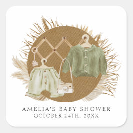 Boho Florals Baby Shower Quadratischer Aufkleber