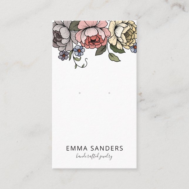 Boho Florals Earring Juwelier Display Cards Telefonnummerkarte (Vorderseite)