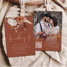 Boho Florals Foto QR Code Terracotta Wedding