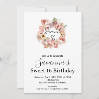 Boho Florals Personalized Sweet 16 Birthday Einladung