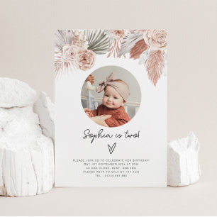 Boho Florals Photo Anniversaire Invitation