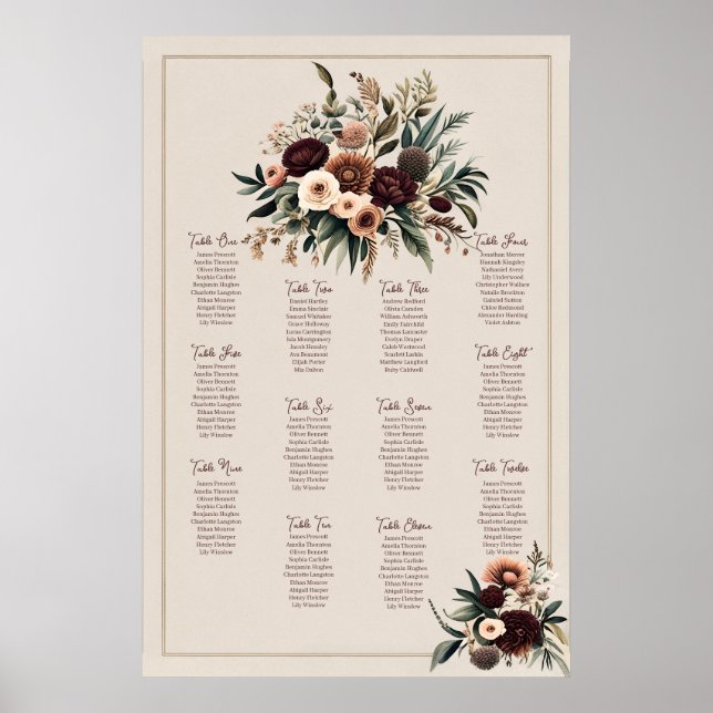 Boho Florals Sitzkarte Poster (Vorne)