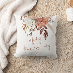Boho Florals Terracotta Happy Thanksgiving Kissen