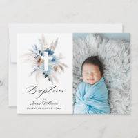 Boho florals wassercolor Baptisse Foto Einladung