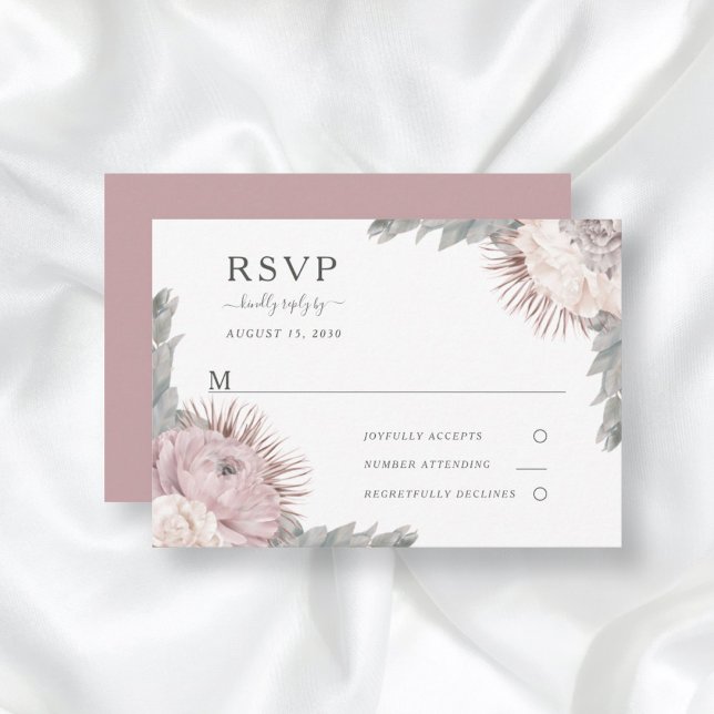 Boho florentrockene Blume Dusty Rose Wedding RSVP Karte (Von Creator hochgeladen)