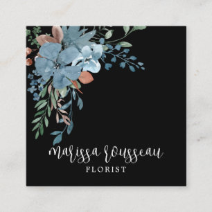 Boho Florist Botanical on Black Quadratische Visitenkarte