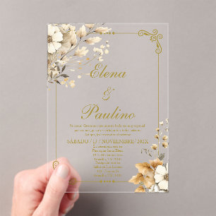 Boho flower Elegant Wedding Invitation en espagnol